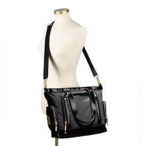 Tory Burch Black Patent and Nylon Diaper Bag